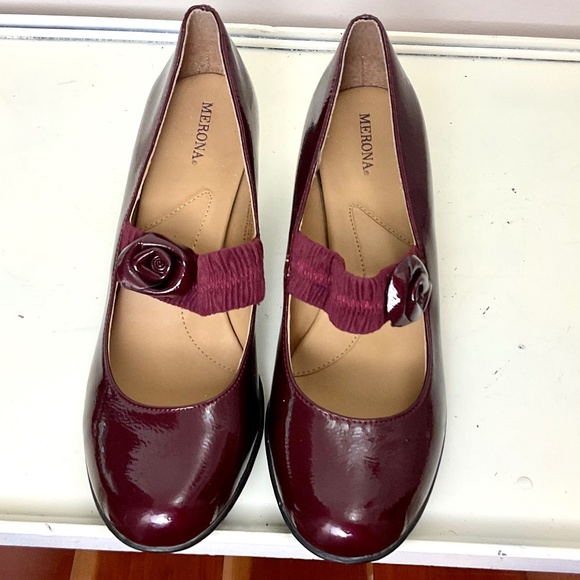 Merona Burgundy Dressy Mary Jane Faux Leather Casual Heeled Comfort Pump size 10 - Picture 3 of 14